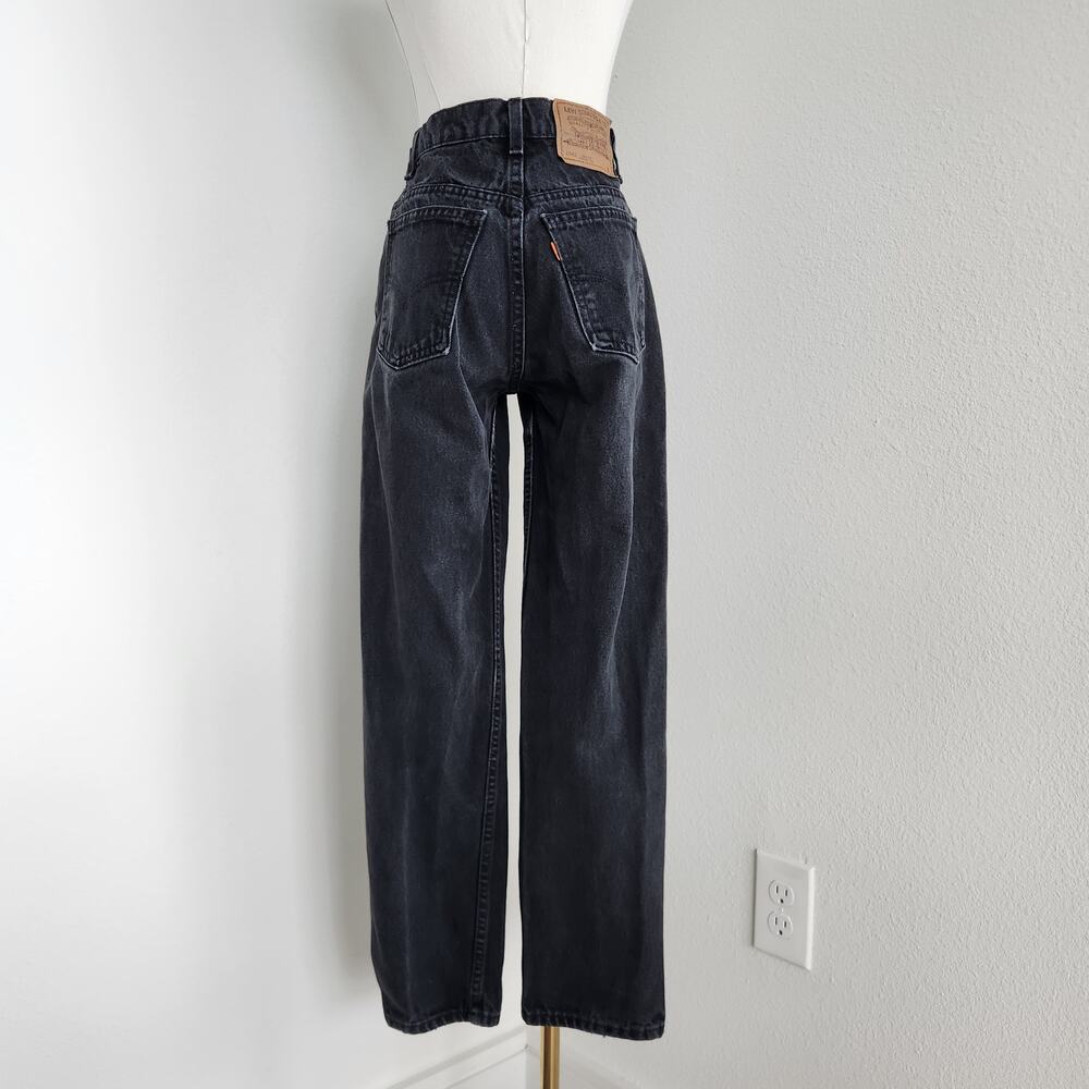 Vintage 90s Levi's Black Wash Denim High Waisted Loose Straight Leg Jeans 0 - Picture 6 of 12